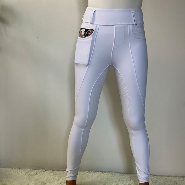 CNAS White Horse Riding Legging Front Pocket Silicone Custom Logo