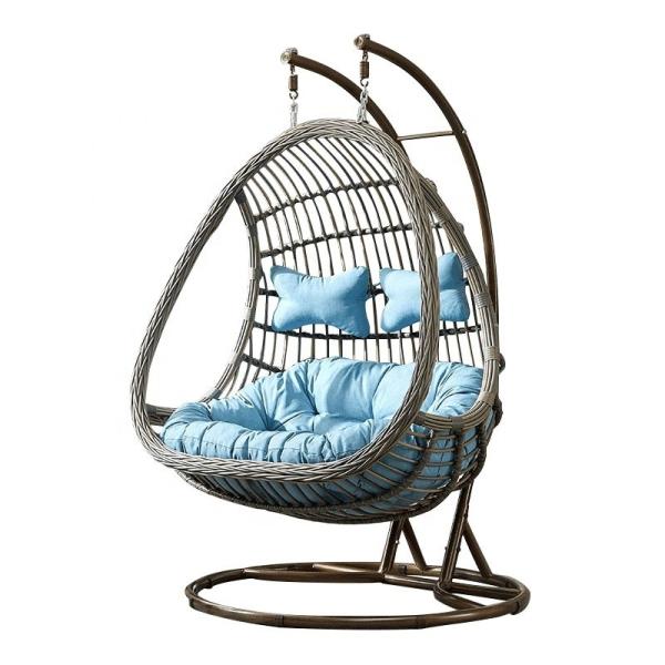 Rattan Furniture Garden Hanging Egg Swing Chair 2 Person With Q195 Carbon Steel Frame