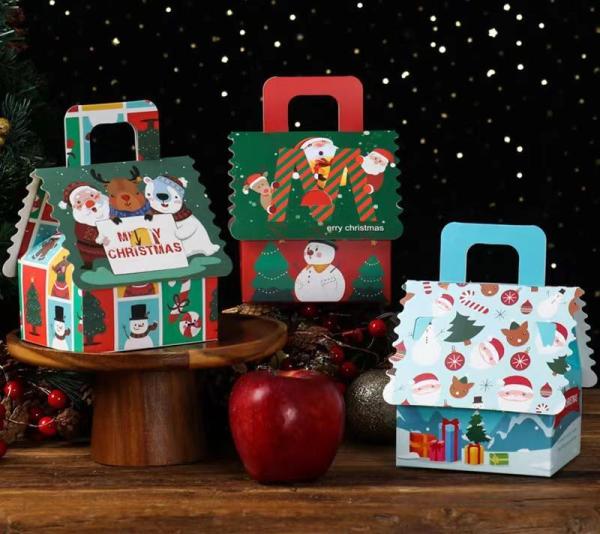 Custom Apple Paper Gift Box For Christmas Eve With Handle And Festive Design