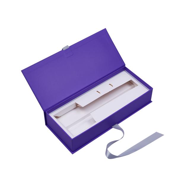 Luxury Purple Magnetic Aromatherapy Box With Silver Foil Logo Ribbon Bow For Essential Oil