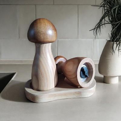 Mashroom Shape Acacia Wood Salt And Pepper Grinder Set With Manual Adjustable Coarseness