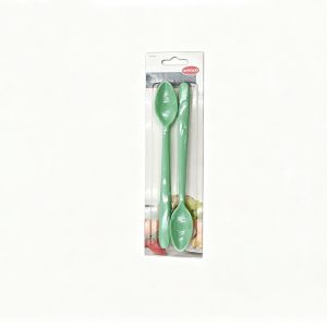 Long Handle Plastic Spoons Set of 2, Reusable Green Dessert Spoons for Stirring