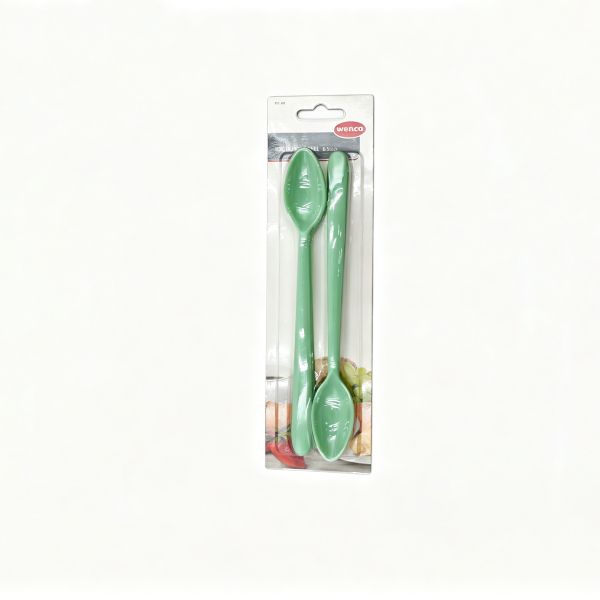 Long Handle Plastic Spoons Set of 2, Reusable Green Dessert Spoons for Stirring