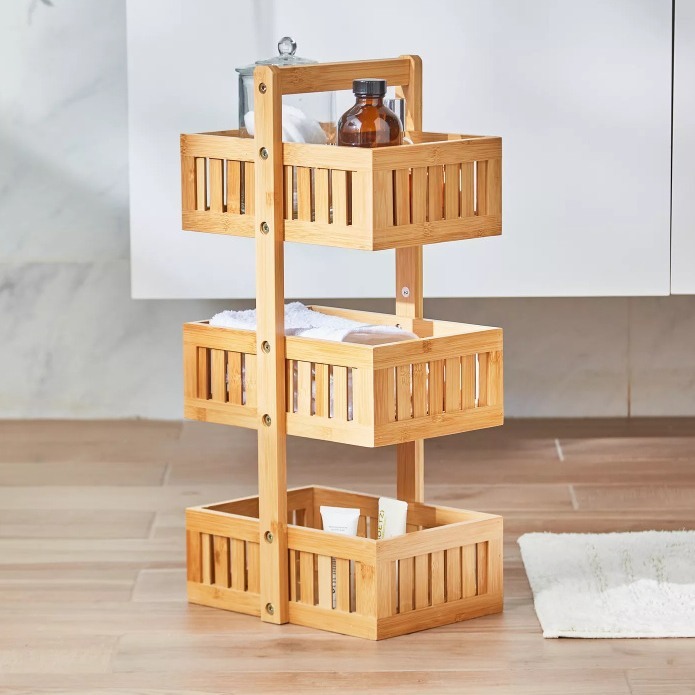 Bamboo Three-storey Bedroom Bathroom Storage Shelf Bedroom Kitchen Storage Shelf Bathroom Floor Multi-storey Storage