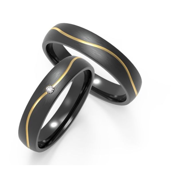 Customized Black Zirconium Couple Rings Water Resistant With Inlays / Setting