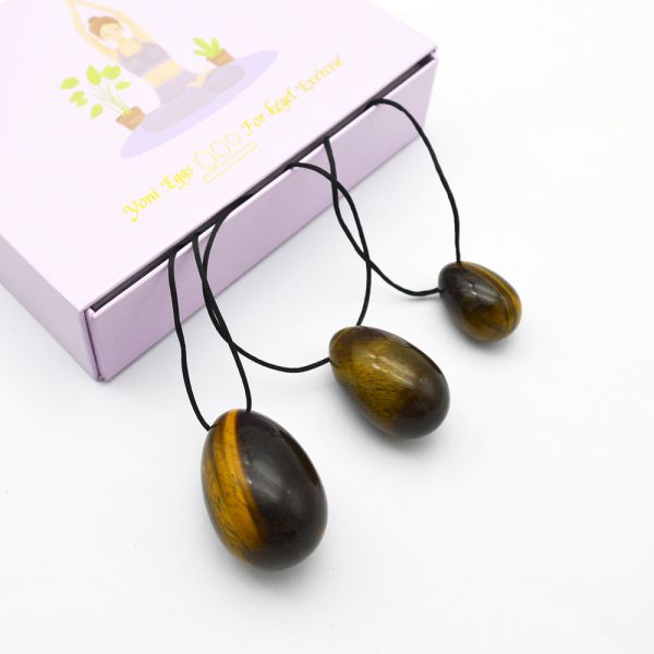 4pcs Tiger Eye Drilled Yoni Eggs And Wands Set With Box Perfect for Holidays and Stone Carving Statue Collection
