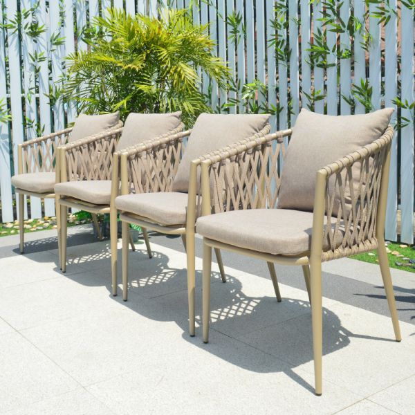 All Weather Aluminum Rope Wicker Weave Outdoor Furniture Patio Restaurant Cafe Garden Chairs for Dining