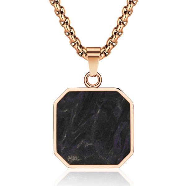 Religious Cross Forged Carbon Fiber Pendant Rose Gold Men Metal Chain Necklace