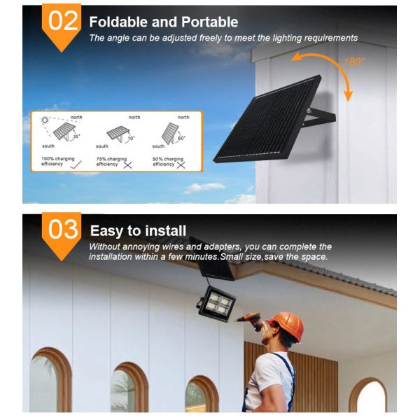 High Power 50W-500W Solar Flood Lights with 120 Degrees Beam Angle and 6000K Cool White LED