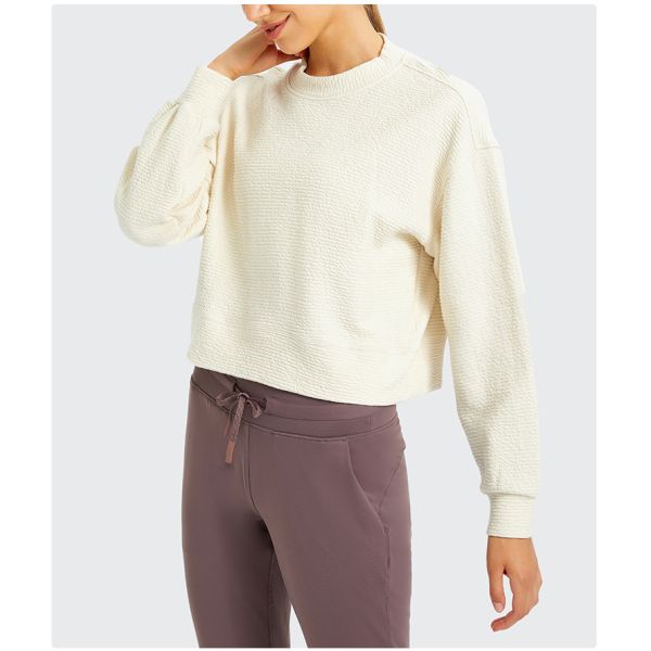 Свободная йога дам покрывает случайный свитер пуловера краткости хлопка хода фитнеса