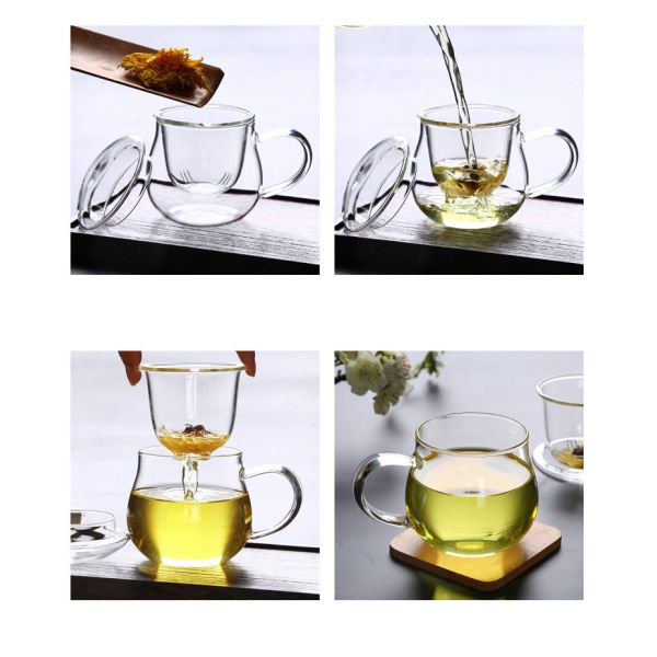 Кружка Инфузер чая 3 частей стеклянная, прозрачная чашка термостойкого стекла