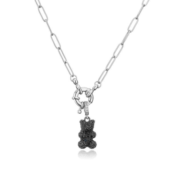 Colar clássica do pendente do zircão de Sterling Silver Teddy Bear Necklace do costume 925