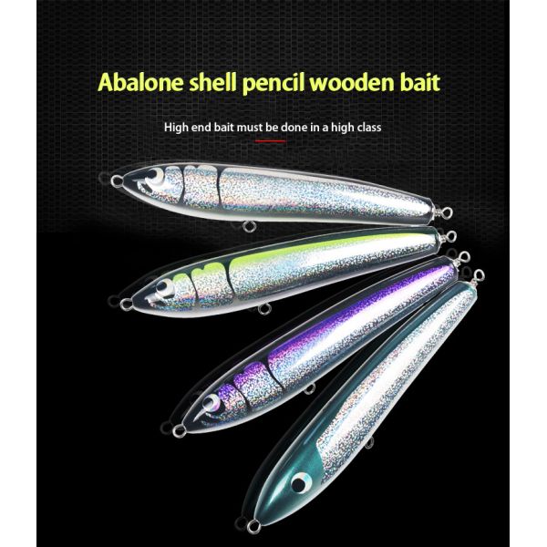 4 цвета 22 см/120 г Абалоновая раковина Деревянная приманка Требные крюки Тунец Рыбная приманка Карандаш Деревянная рыбная приманка