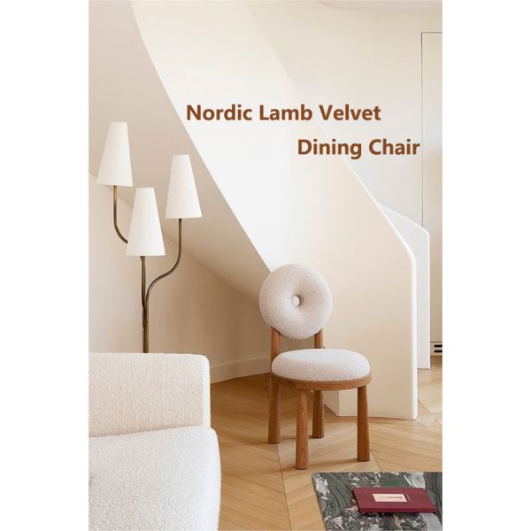 Oak Wooden Cashmere Dining Chairs Lamb Velvet For Modern Office