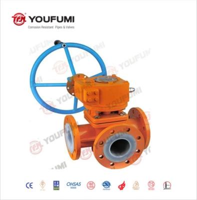 Anticorrosion PFA 3 Flanged Plug Valve , Worm Gear Operated Plug Valve