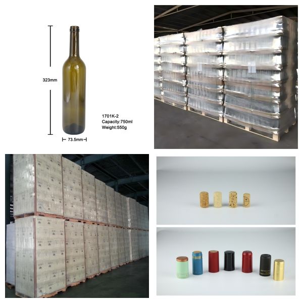Standard 750ml Bordeaux Wine Bottles Cork Top For Red Wine 470g 1701K-1