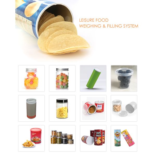 Multihead Weigher Snack Jar Filling Line For Crispy Snacks PET Container & Paper Tube Packaging