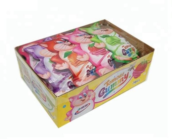 Ball Shape Chewing Gummy Sweets Red Color Fruit Flavored Packed In Cat Pattern Bag