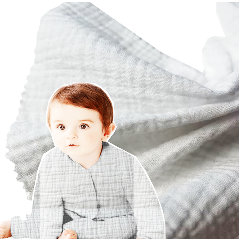 Factory Wholesale 100% Cotton Crep Style Fabric Double Layer Pure Color Soft Comfortable for Baby Boys' Dresses