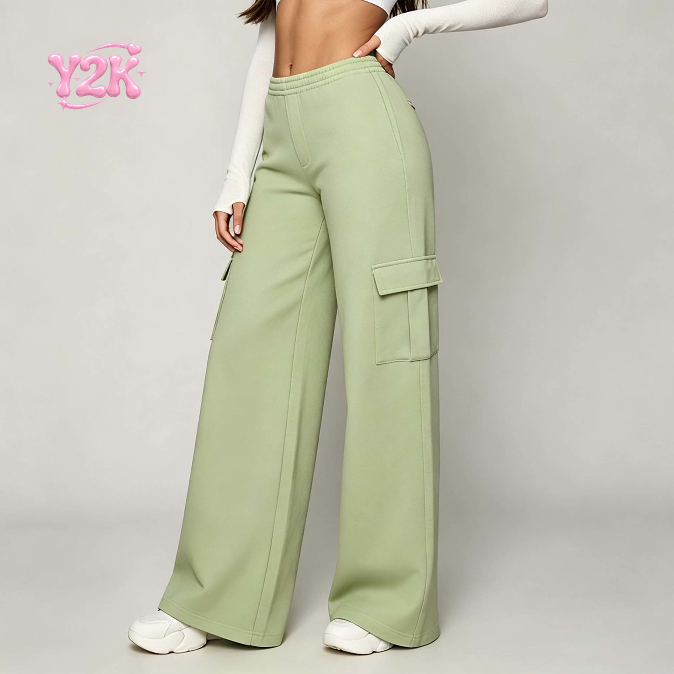 Custom Women's Wide Leg Cargo Sweatpants with Utility Pockets