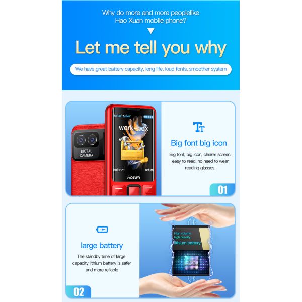 2.4'' TFT Screen 32MB RAM Torch Dual SIM i79 (H6) 4G Elderly Mini Cellphone