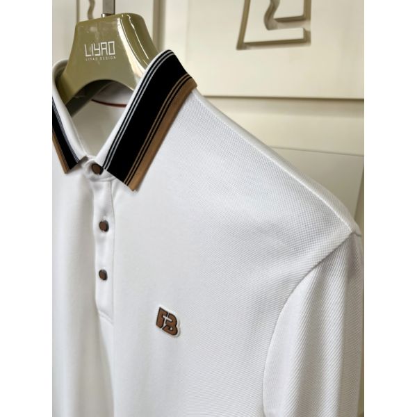 Luxury Men Long Sleeve Polo Shirts with Contrast Collar Classic Design Embroidered Logo, Multiple Colors for Business & Casual