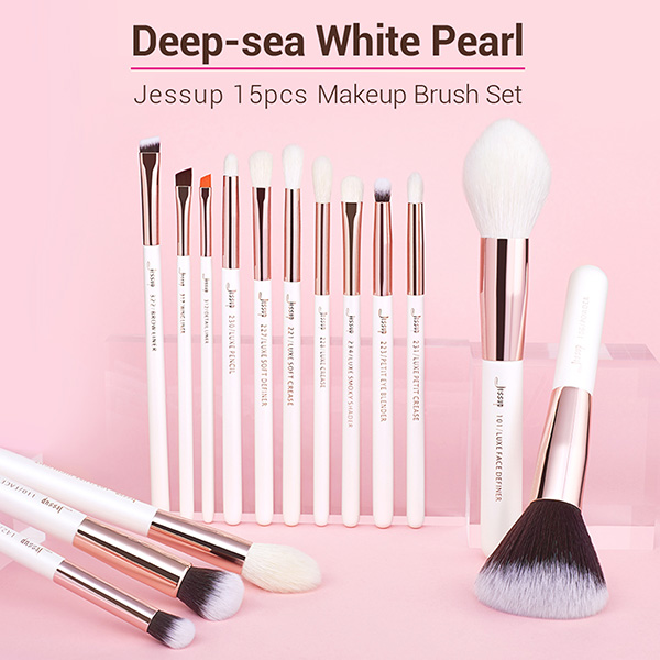 Jessup 15pcs White/Rose gold Essential Makeup Brushes Set Cosmetic Brush Manufacturer china T222