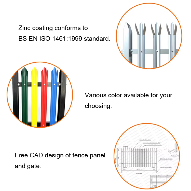 Anti-intruder rust proof durable iron w pale perimeter fence garden building metal fencing euro palisade fence panel