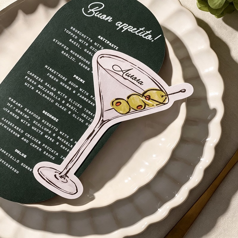 Die-Cut Food And Drink Illustration Menu Cards With Place Cards For Events