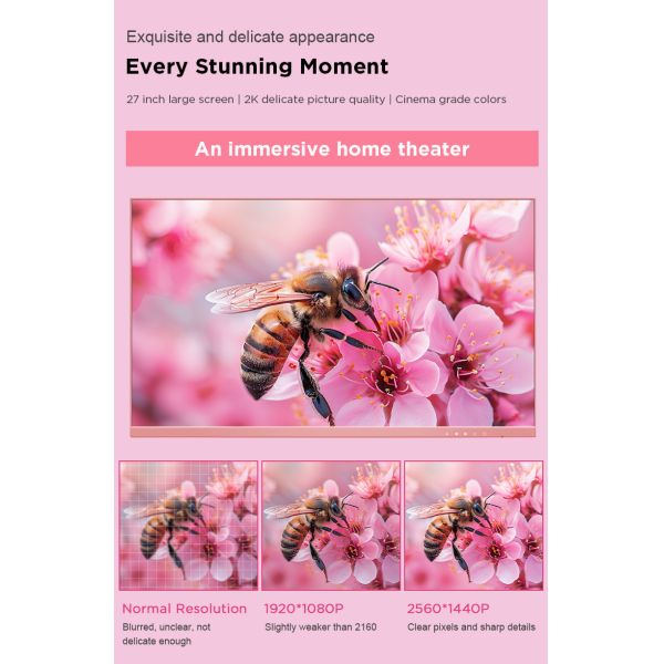 Color rosa LED de 27 pulgadas Monitor de juegos de PC 1K 2K 4K 100Hz 144Hz 165Hz 200Hz 240Hz Altura ajustable