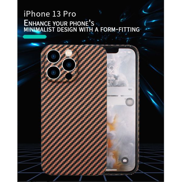 Caja resistente del teléfono de la fibra de Aramid del carbono de la suciedad del oro para el favorable SGS del iPhone 13