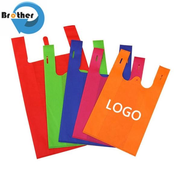 Biodegradable Cheap Eco-Friendly Reusable W Cut T Shirt Vest PP Non Woven Supermarket Tote Grocery
