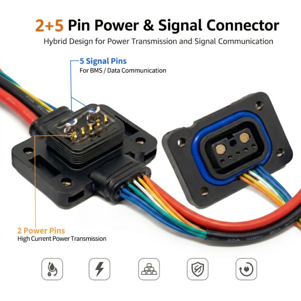 2+5 Pin Waterproof Battery Connector IP67 for E-Bike & BMS System