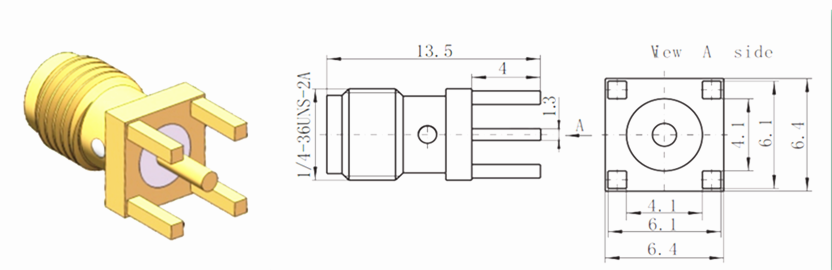 Четырехногие PCB/Panel Mount SMA Женщина прямая линия передачи конечный соединитель