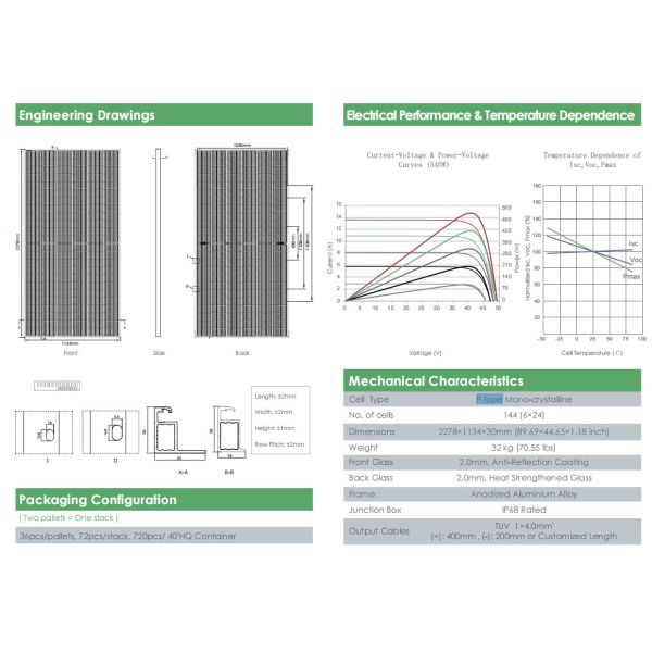 IP68 P Type Jinko Tiger Pro Module bifacial à double verre 535W 545W 555 Watt