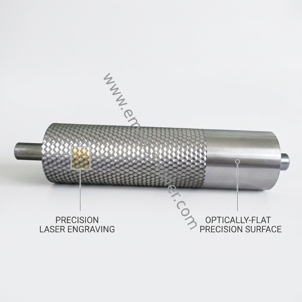 Laser Engraved Steel Embossing Roller with HRC 52-58 Hardness, Chrome Plated Mirror Finish and 45# Seamless Steel Pipe