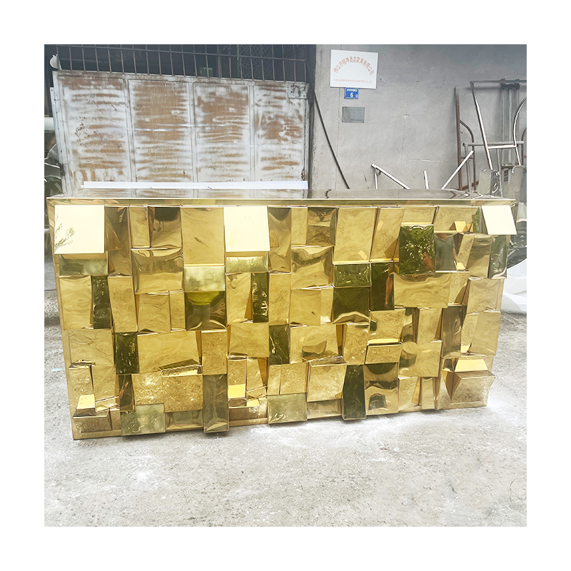 WENDING Gold Brick Cube 3D Embossed Wedding Reception Desk – Opulent Sign-in Counter