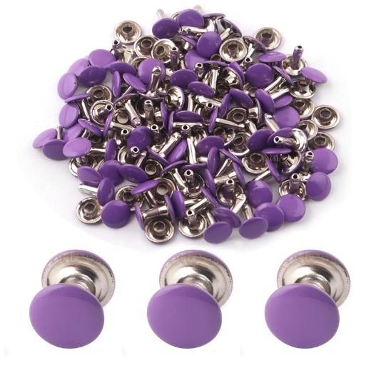 Rebites roxos de acabamento brilhante de 9 mm de tampa dupla para materiais de aço inoxidável de artesanato de couro