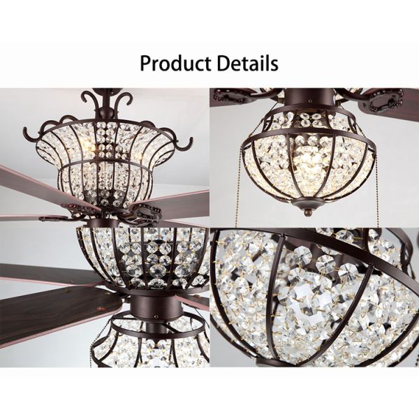 Luxury 6000LM 48 Inch 1220MM Chandelier Crystal Ceiling Fan Light For Living Room