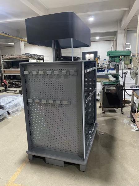 AT-238  4 - Sided Perforated Metal Display Rack with Graphic Header - Custom Metal Display Rack for Retail Stores