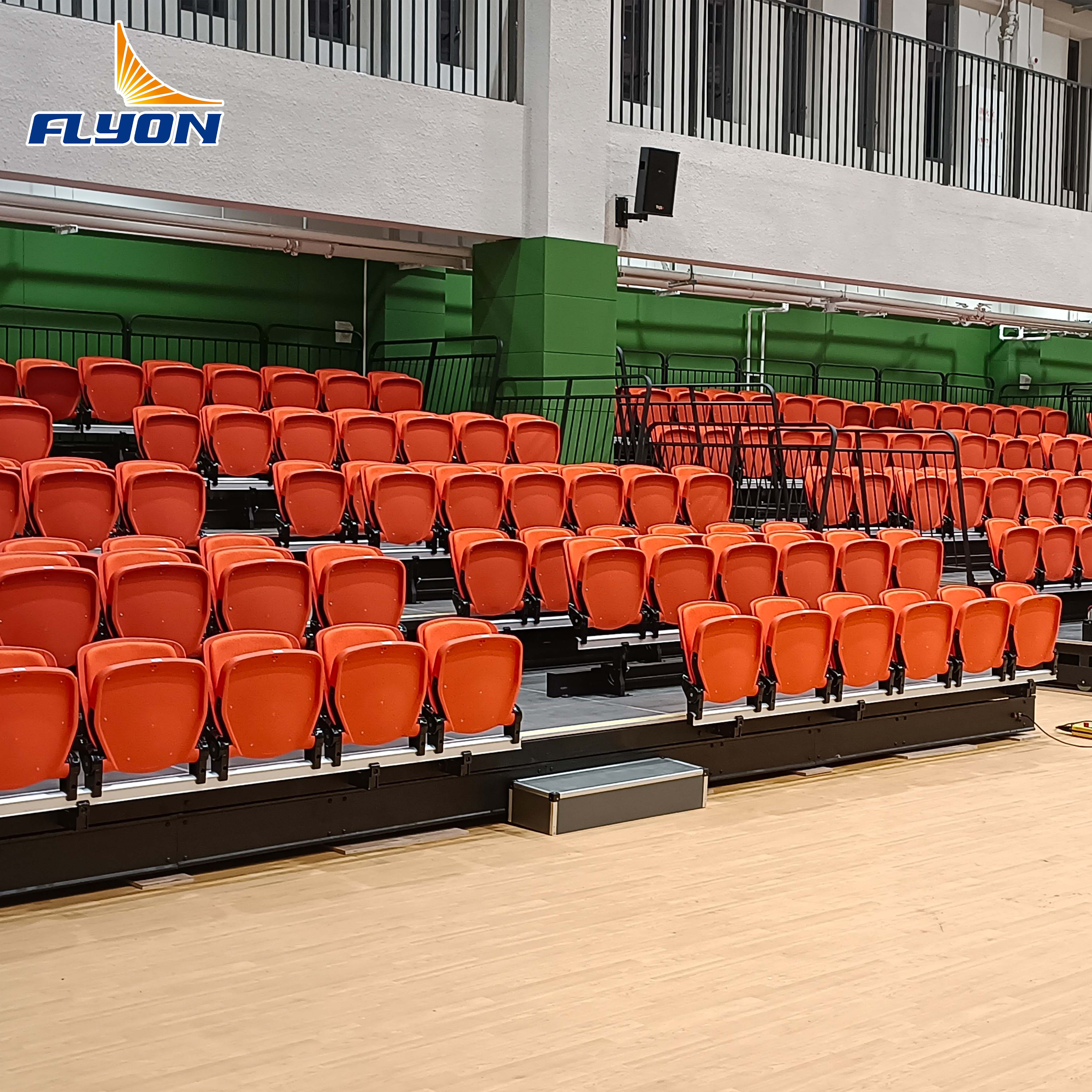 Electric Telescopic Retractable Bleacher Seating with Riser Mounted Folding Chairs and Waterproof Finish for Gym