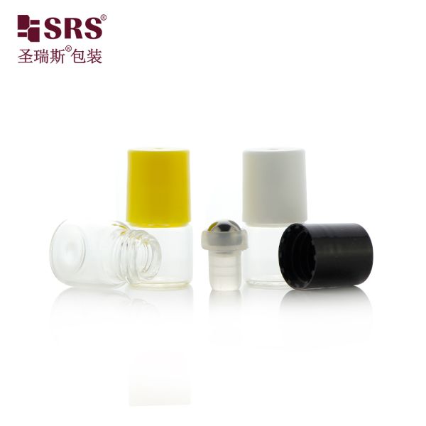 1ML 2ML Glass Bottle With Gold Cap Steel Ball Roll-On Bottle Perfume Roll-On Small Capacity Frosted Black Glass Bottle