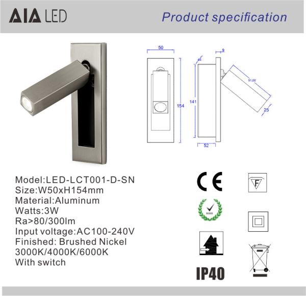 Recessed mounted bed wall lamp&indoor led headboard wall light &led led book wall light for top hotel