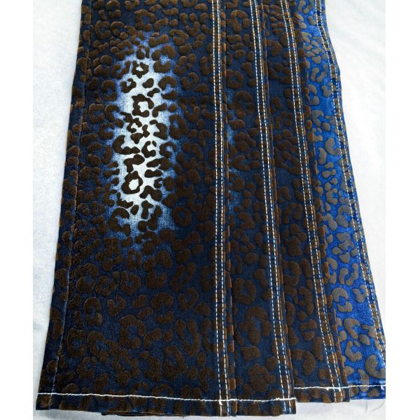 Brown Leopard Print Twill Style Denim Fabric For Jacket Or Coat  10.5oz 70%Cotton