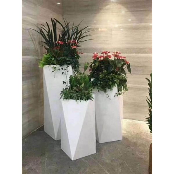 Potes redondos de plantación de fibra de vidrio hechos a mano para la decoración del jardín al aire libre