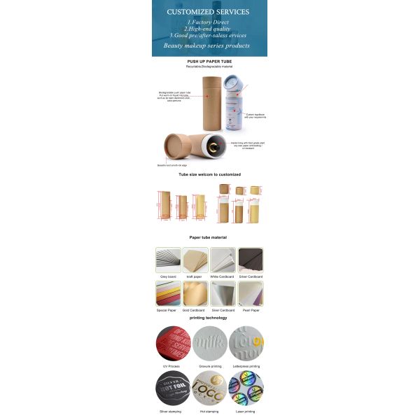 Customizable Cosmetic Paper Tube Packaging Eco Friendly Sustainable Kraft Paper Cylinder Containers