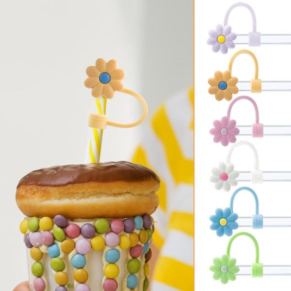 Toppers de paja de flores de silicona Reutilizables cubiertas y tapas para 9-10mm Las pajitas se ajustan Stanley 30 & 40oz Stambler Stanley Cap tapa
