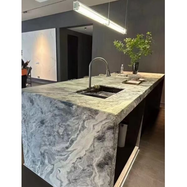 Modern Ink Painting Marble Big Slab Honed Grey Wall Panel and Kitchen Countertop Tile