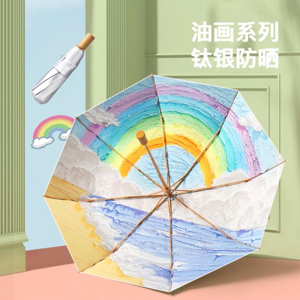 Foldable Advertising Umbrella Magic DIY Oil Painting Art for Female Sun Protection