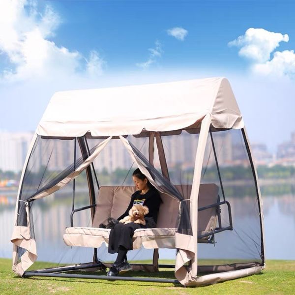 Outdoor Furniture Patio Swing Chair with Mosquito Netting and Canopy Hanging Swing Set